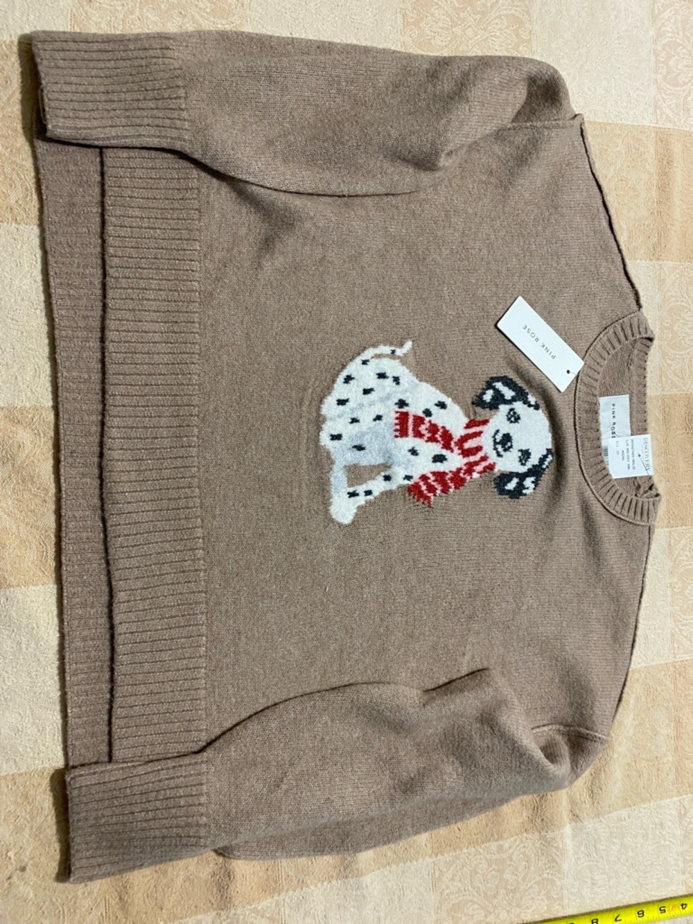 Pink Rise:  Brown Crewneck Sweater with Dog Motif size S.  New w/ tags